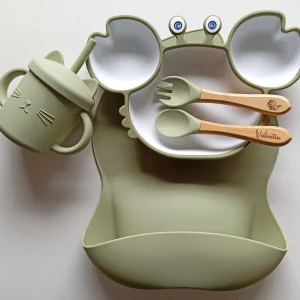 Set repas bébé Crabe vert et couverts personnalisés