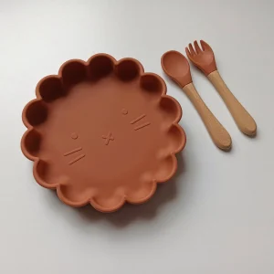 Set repas bébé Fleur et couverts personnalisés Terre cuite