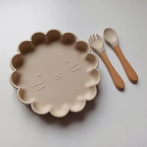 Set repas bébé Fleur et couverts personnalisés Sable