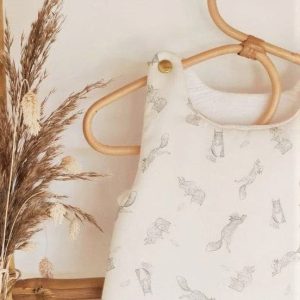 Gigoteuse 0-3 mois "Ecureuils" gris et double gaze de coton BIO blanc cassé - Edition Limitée