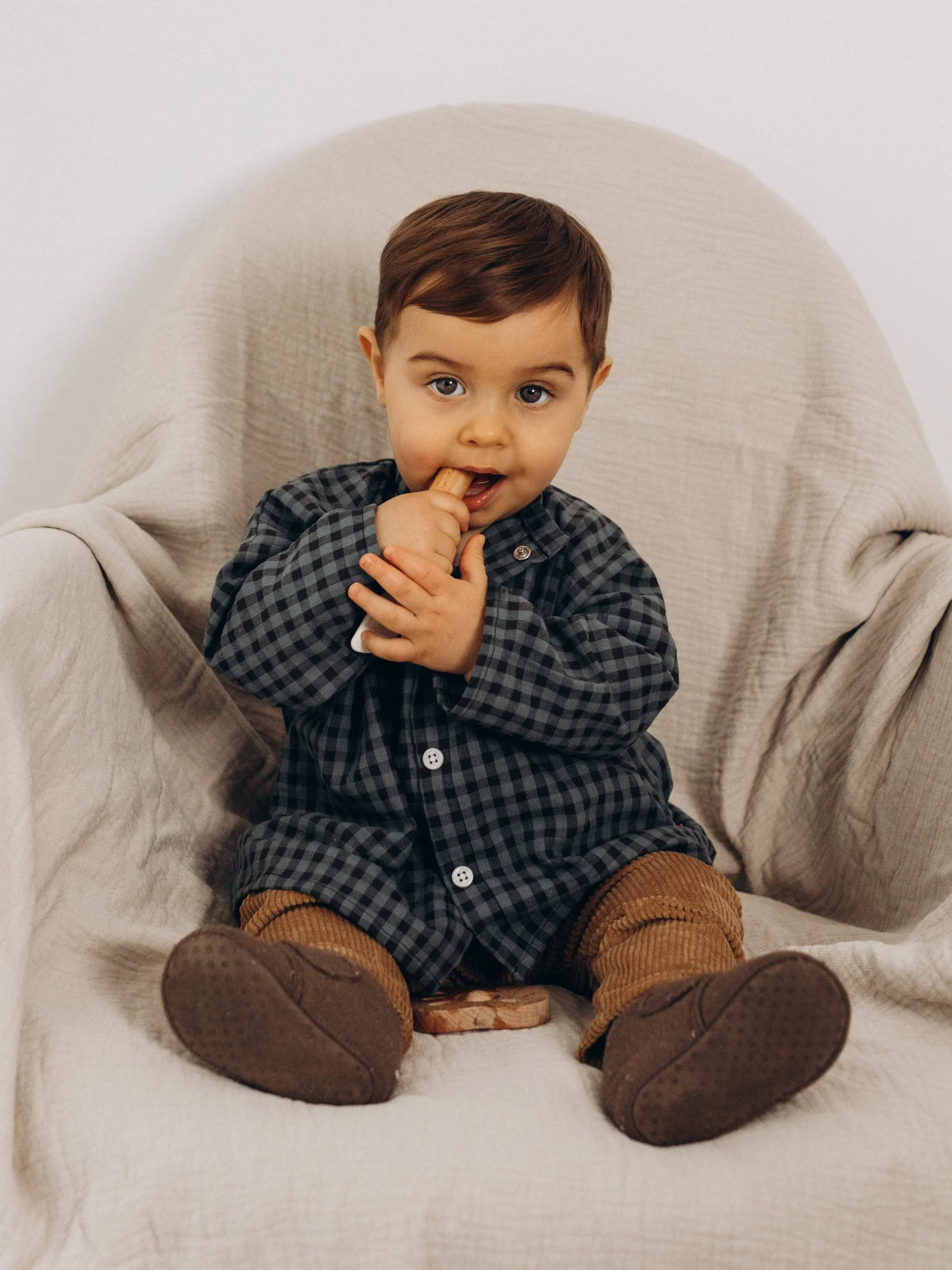 Chemise bébé garçon Matisse en coton recyclé vichy bleu et noir – Image 7