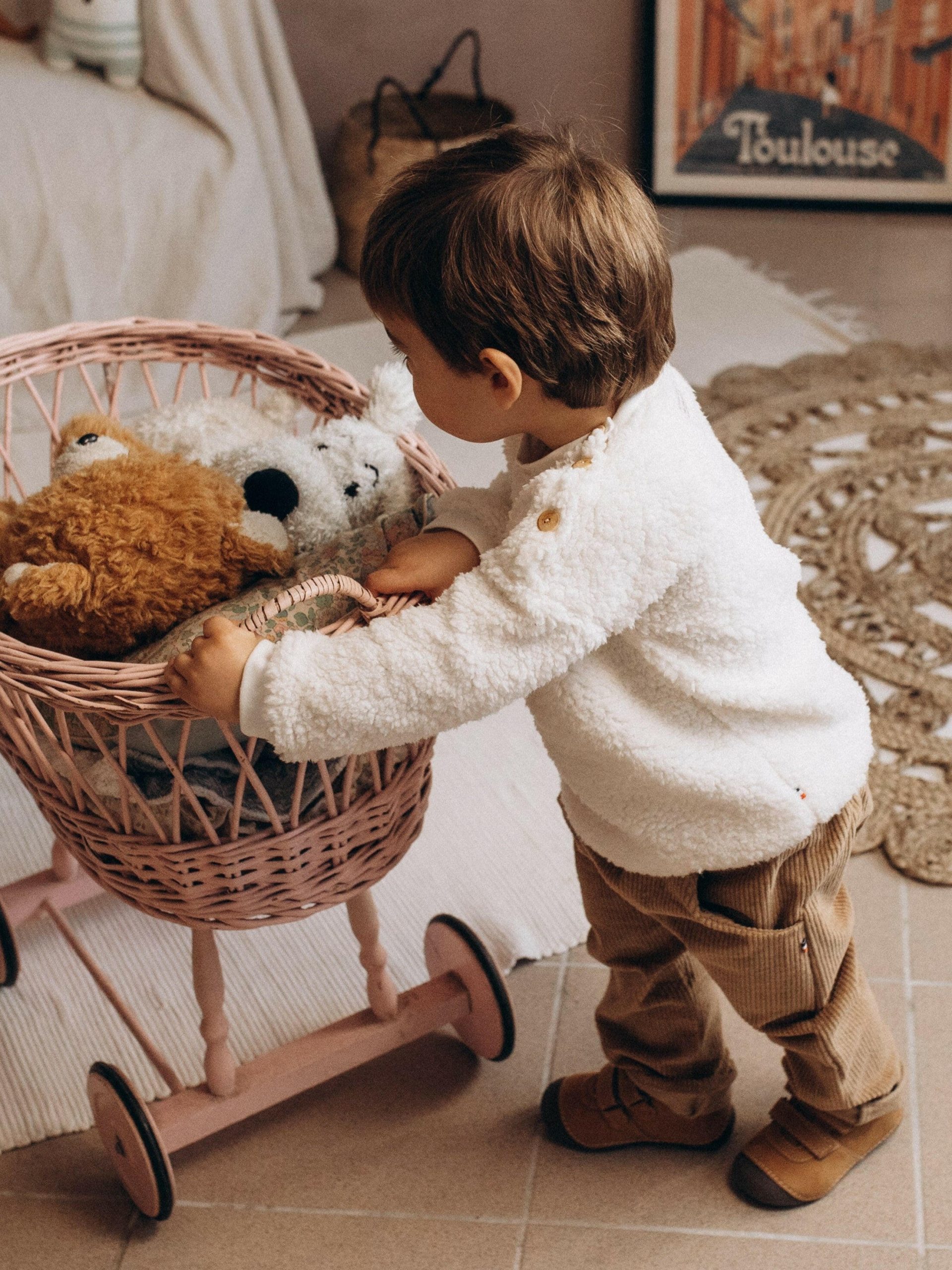 Sweat mouton bébé en fausse fourrure moumoute sherpa écru et coton BIO – Image 5