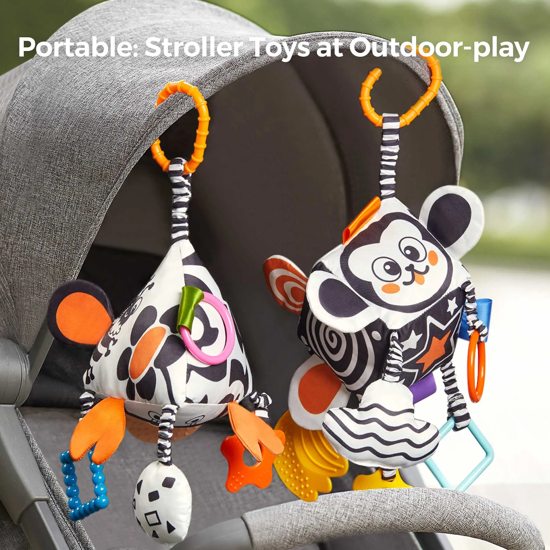 Jouet bébé à suspendre noir et blanc – pour poussette et arche d’éveil – Image 4