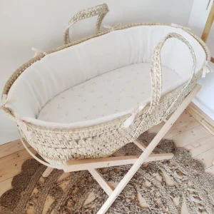 Couffin double gaze de coton BIO blanc cassé et fleurs de coton dorées