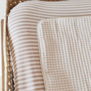 Housse de matelas à langer en jersey de coton "rayures" beige et blanc