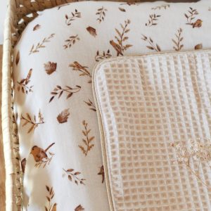 Housse de matelas à langer en double gaze de coton BIO "Oiseaux et feuillages"