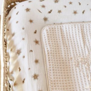 Housse de matelas à langer en double gaze de coton "Fleurs séchées"