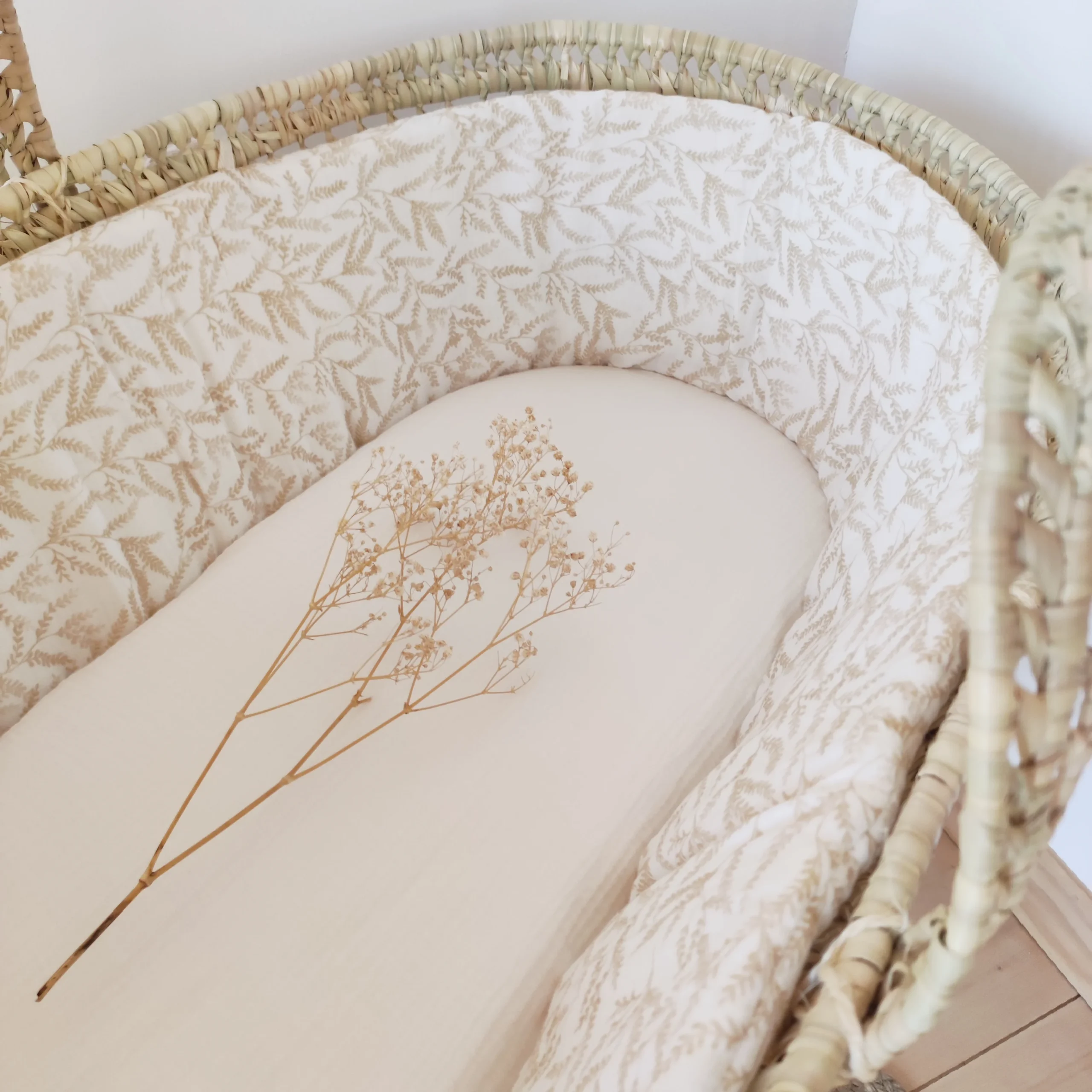 Couffin double gaze de coton BIO "Branchages" beige et blanc cassé