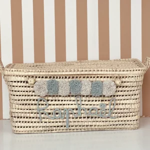 COFFRE PERSONNALISÉ À POMPONS - BEIGE & CÉLADON