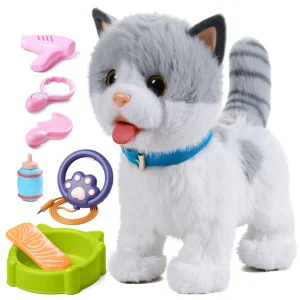 Chat peluche interactif qui marche et miaule – Cadeau enfant