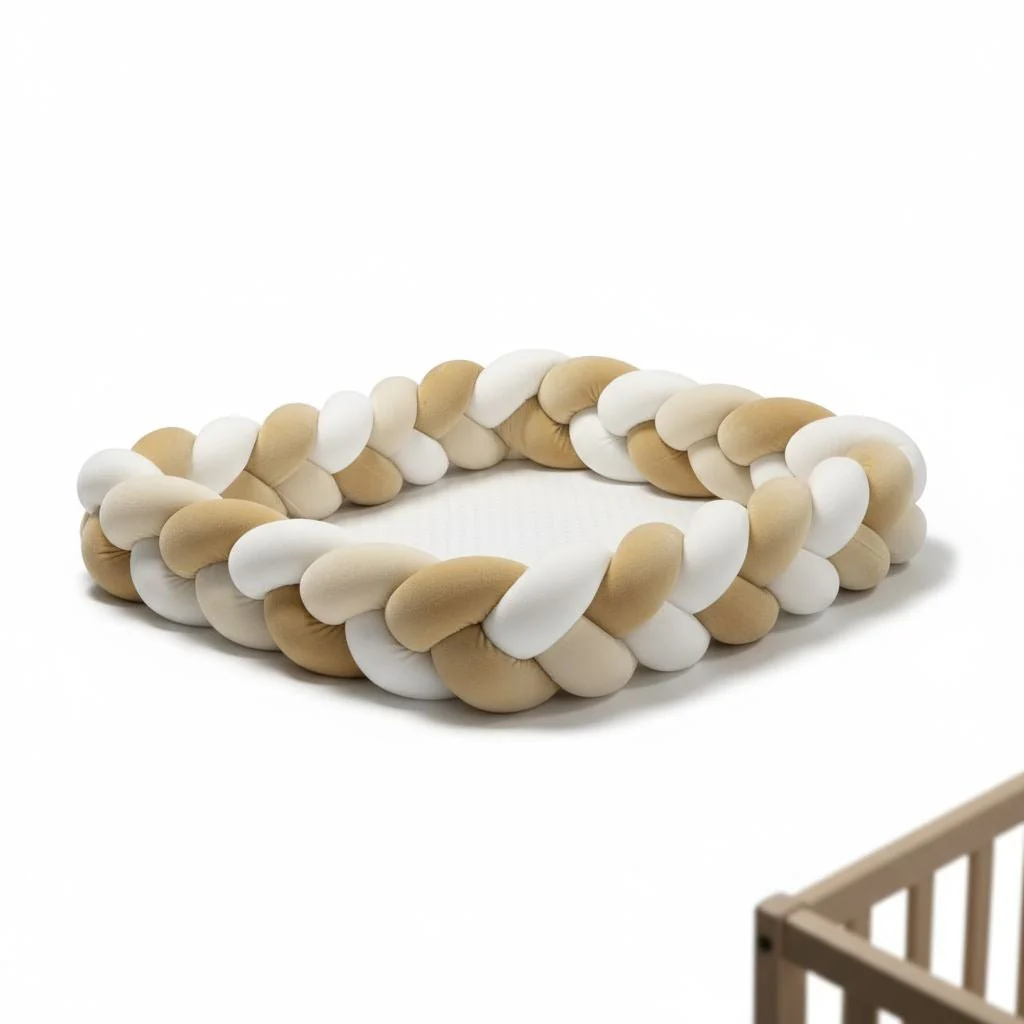 Contour de lit bébé – Tressé 3 couleurs (Beige, Blanc, Sable) – Image 3