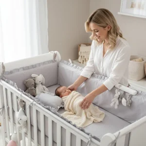 Tour de lit bébé complet - 5 pièces gris